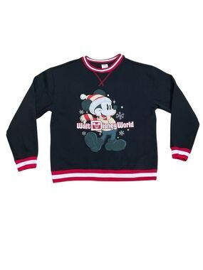 Disney Mickey Mouse Holiday Sweatshirt Medium Striped Trim Walt Disney World